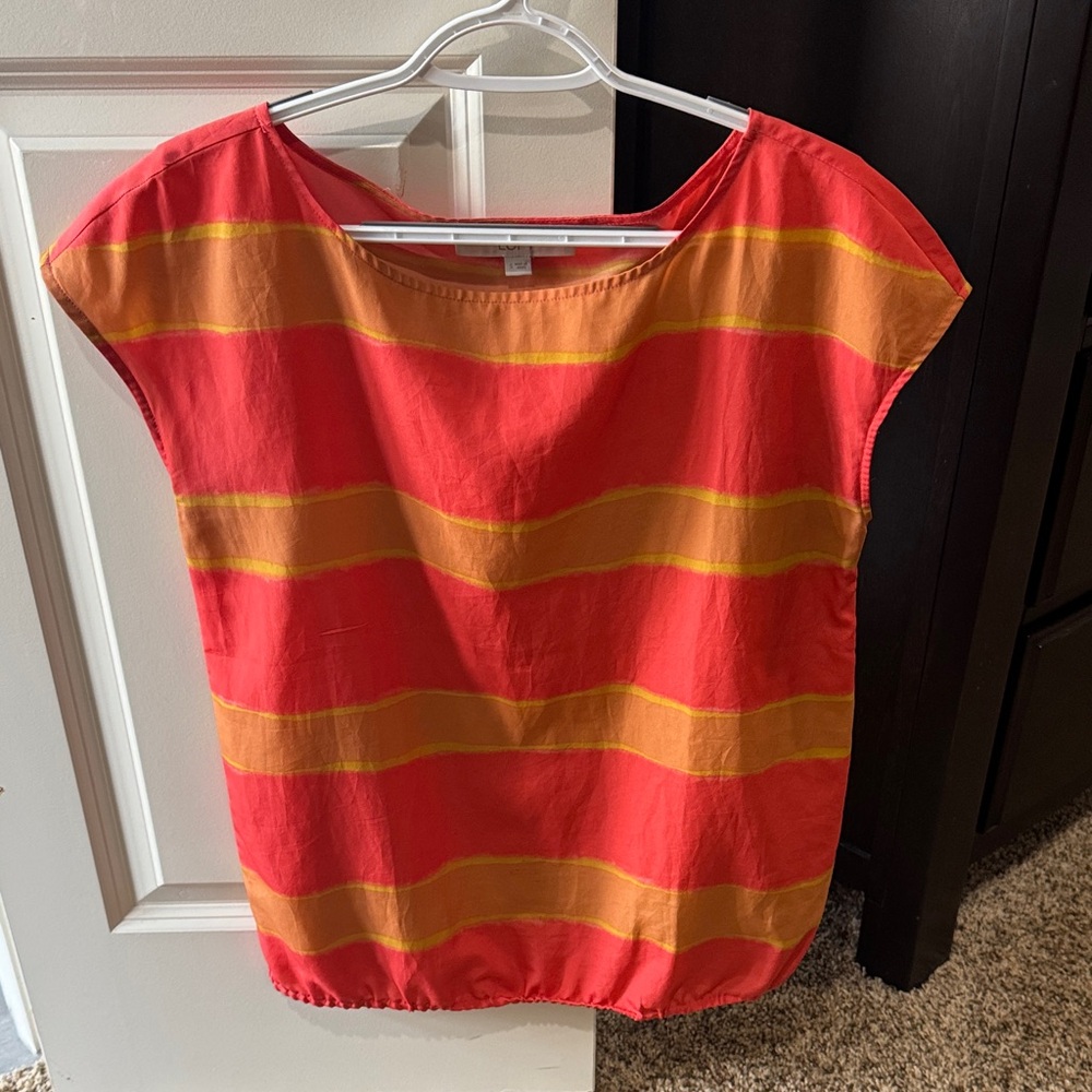 Ann Taylor Loft Striped Red and Orange Women's Top, Small